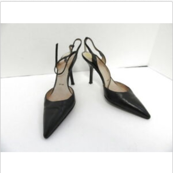 VERA WANG BLACK LEATHER PUMPS W/ ANKLE STRAP SZ 36 - Picture 1 of 6
